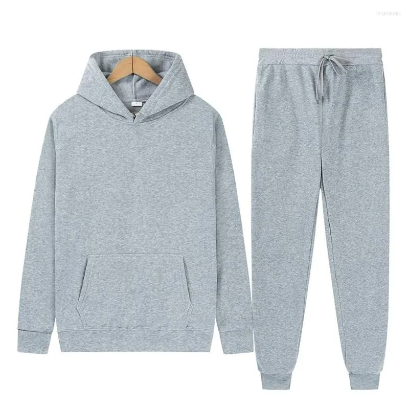 Herrespår Diy Solid Color Tracksuit Men Set Autumn Casual Men's Hoodies Pants Two-Piece Trendy Sportswear Man SOH1