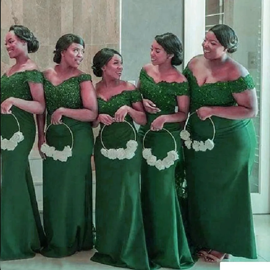 Abiti da damigella d'onore sirena verde con perle di appliques da donna africane ciglia abito da festa da matrimonio a lungo arto vestidos