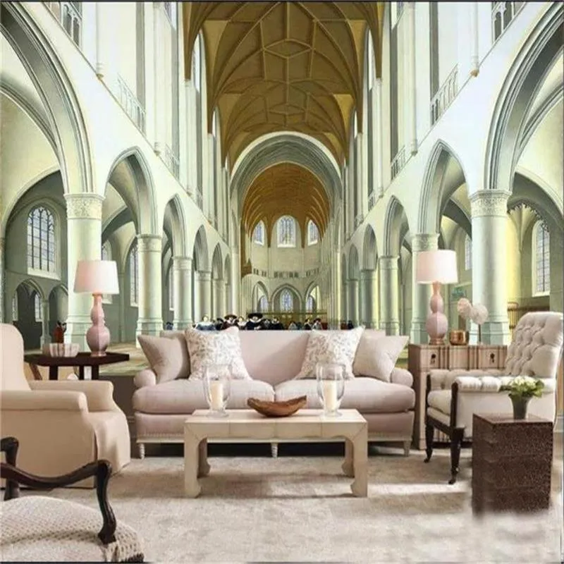 Tapeten benutzerdefinierte Größe 3D PO Wallpaper Wandbild Wohnzimmer Bett Kirche Schloss Gebäude Bild Sofa TV Hintergrund für Wand