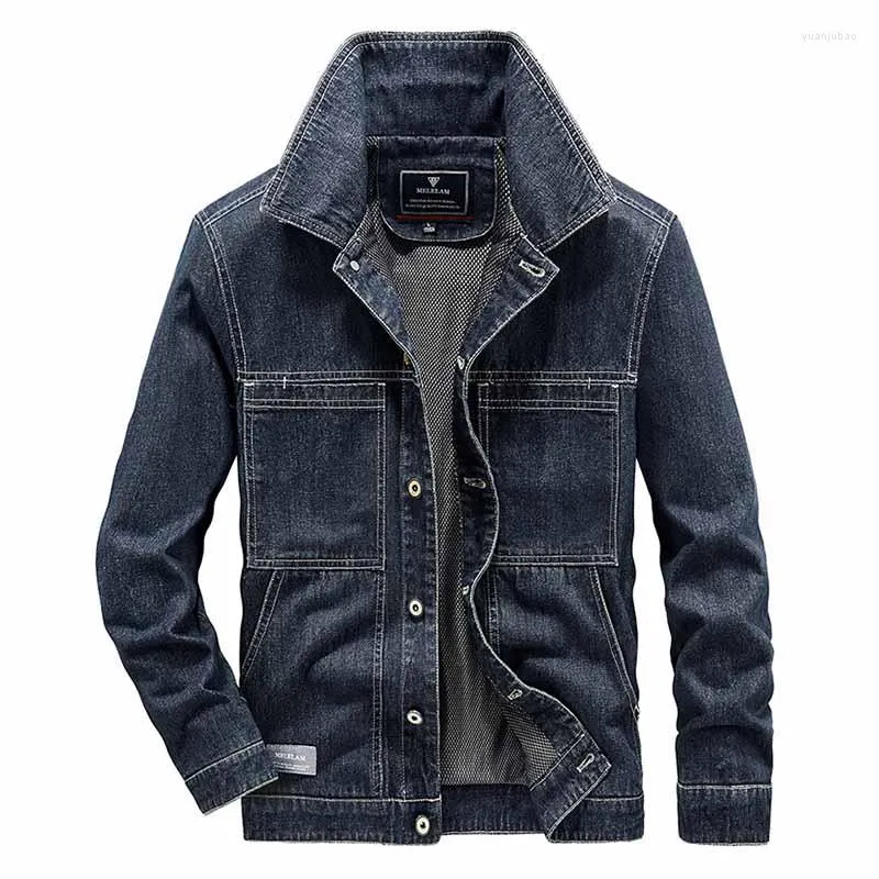 Men's Jackets Men Cargo Vintage Casual Denim Multi Pockets Outdoor Jeans Coats Blue Loose FIt