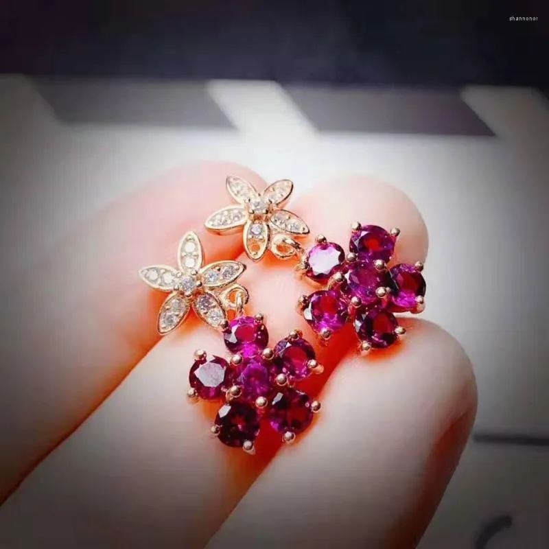 Saplama küpeleri Pakistan Doğal Garnet Küpe 925 Gümüş 4mm Taş Taşları Takı