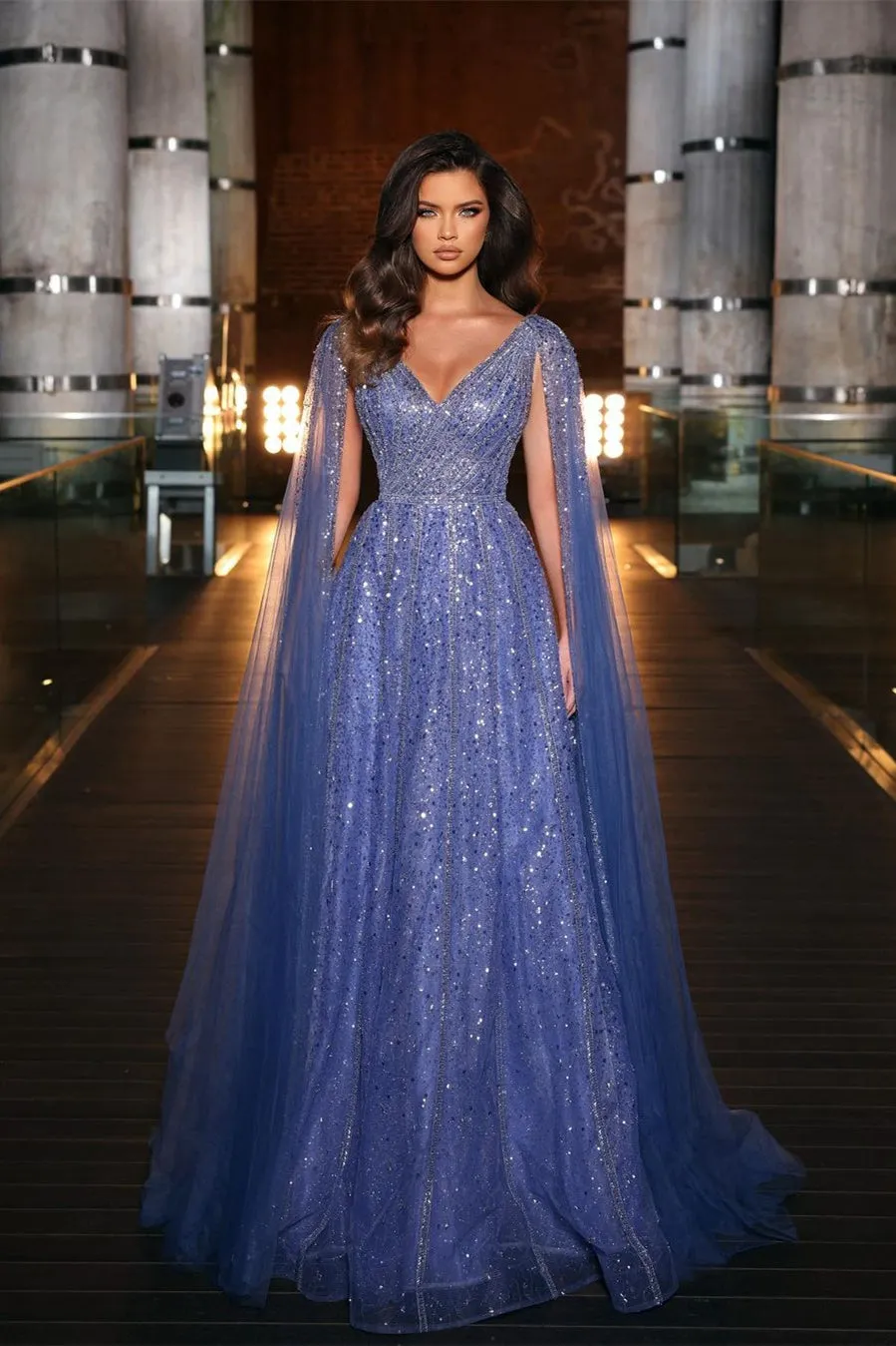 formal dresses sparkly Mermaid V neck Sequins Long Prom Dress Sparkly Beaded Formal Dresses E –  SELINADRESS main image 1