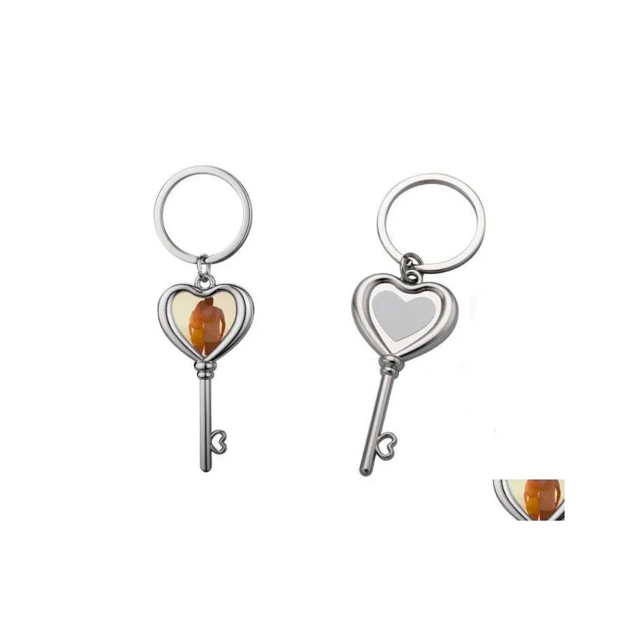 Party Favor Heat Transfer Heart Shaped Key Pendant DIY KeyChain SubliMation Blank Metal Keychains Dekorativ nyckelring Drop Delivery H DHXHC