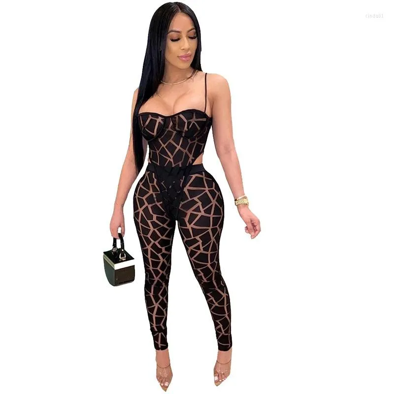 Two Piece Dress Sheer Mesh 2 Set Beach Bodysuit Top And Pants Suit Summer Matching Sets Sexy Club Outfits