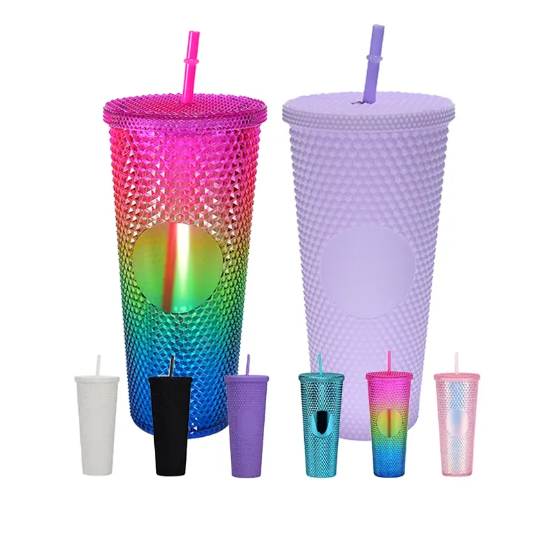 US Local warehouse 24oz studded acrylic tumblers double walled plastic cup DIY drinking beverage tumblers 6 colors mixed 24pcs/case