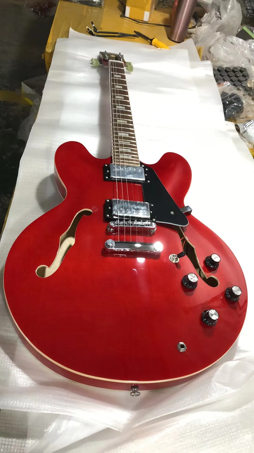 Ome 6 String Semi Hollow Electric Guitar Rosewood Fingerboard Finish Red