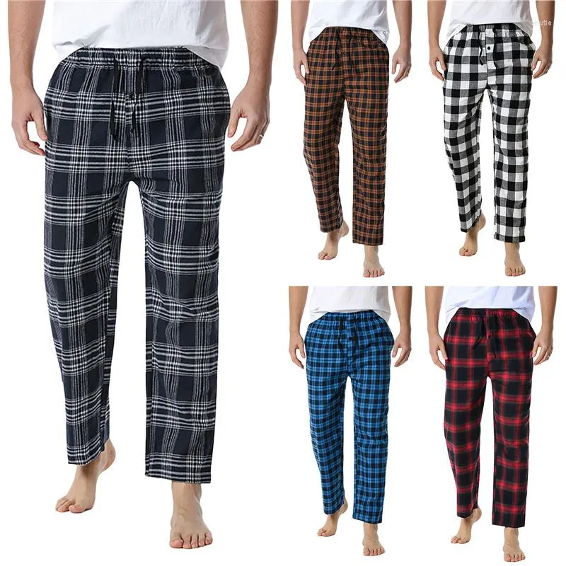 Erkekler Pantolon Erkek Pijamalar Ekose Sıradan Çizme Elastik Orta Bel Rahat Yumuşak Lounge Uyku Bahar Sonbahar Pantolon