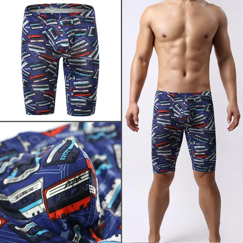 Underpants AIIOU Sexy Men Underwear Boxers Blue Print Boxer Shorts Long Male Breathable Tight Sport Man