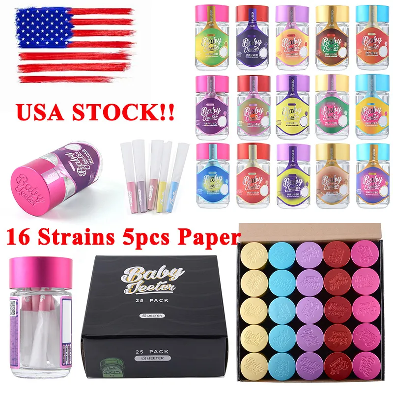 USA STOCK Baby Jeeter Infused Glass Jars With 5pcs Papers E Cigarette Accessories Wax Containers Clear Glass Tank Multi Colors Carb Cap Tobacco Bottle Starter Kits