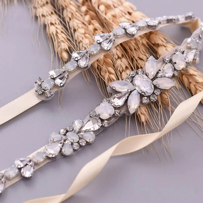 Bröllopssashes S384 Golden Bridal Belt med Rhinestone Fashion Bead Thin Sash Western Belt Applique