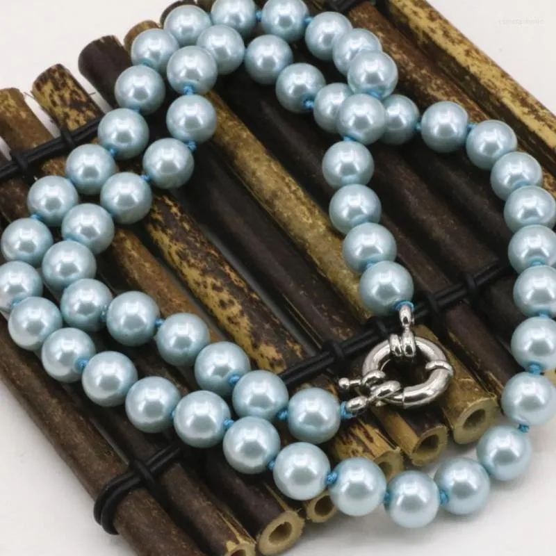 Цепи 8-миллиметровые раковины круглый моделируемый светло-голубые голубые бусинки Ожерелье для женщин заявление клавиля цепь Кокер DIY Ювелирные изделия 18-дюймовый B3217