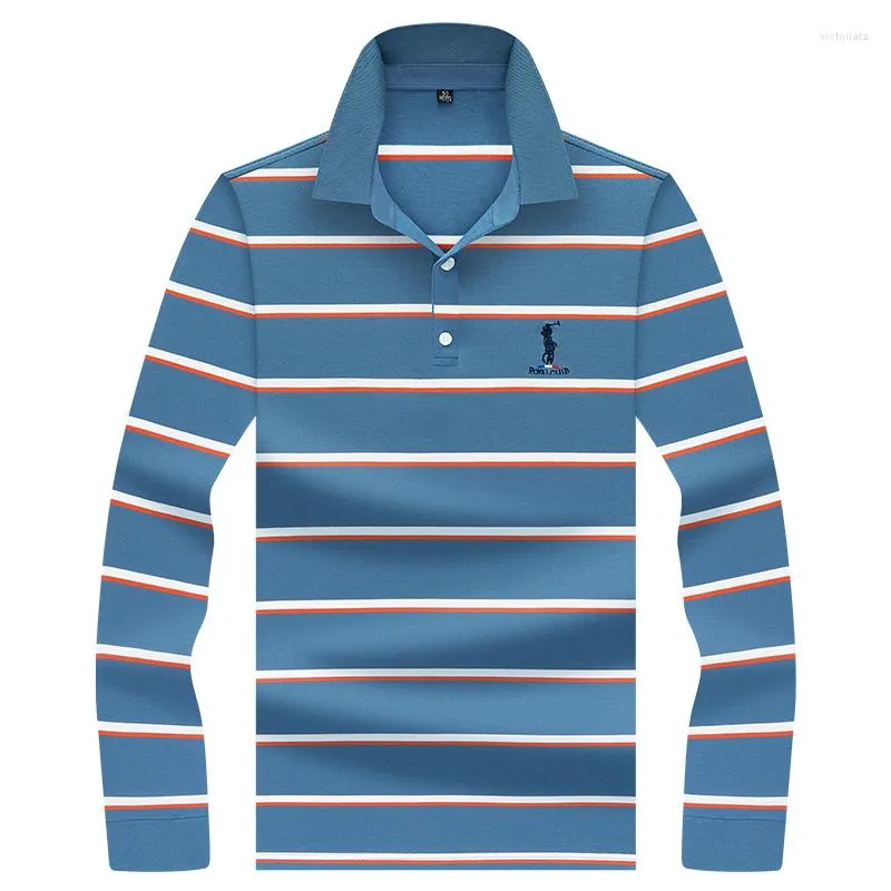 Polos pour hommes Casual Business Polos pour hommes Chemises à manches longues en coton de haute qualité Vêtements à rayures 8722