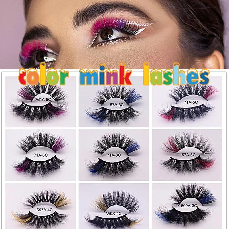 False Eyelashes 25mm 3D Mixed Color Mink Lashes Wholesale Beauty Natural Individual Makeup Thick Fluffy Lash Extension Supplies