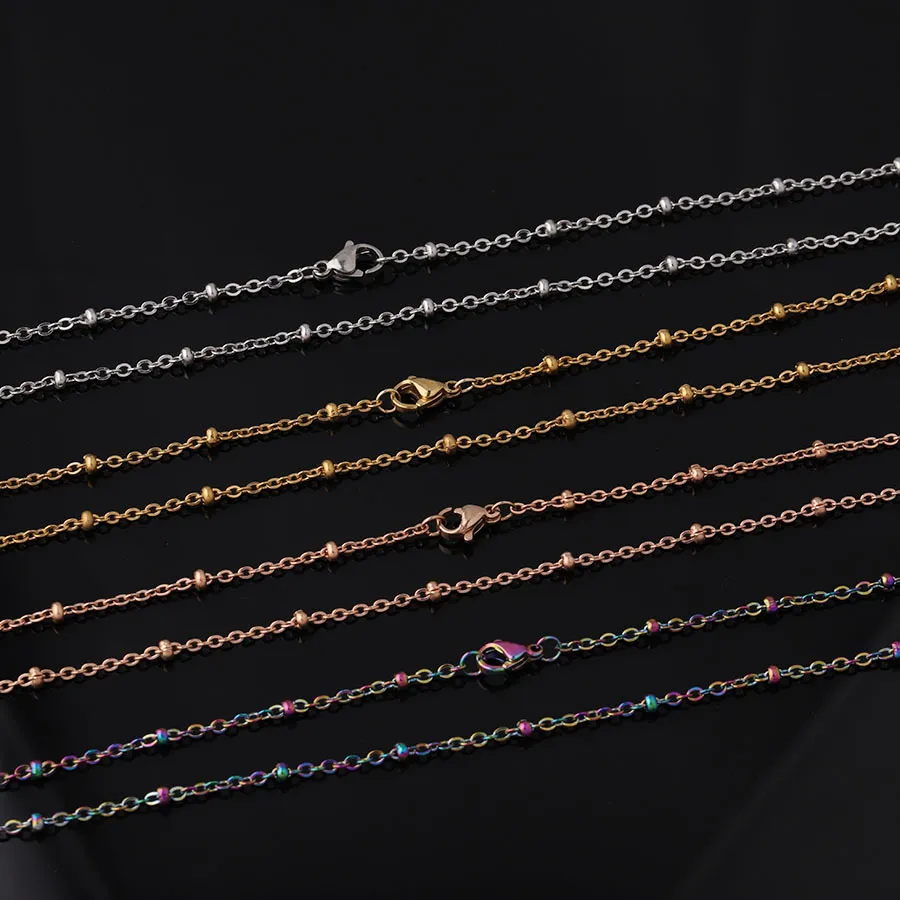 Kedjor för smyckesfyndkomponenter som gör kvinnor män diy rostfritt stål pärla guldpläterad silverkedja grossist 75 80 cm