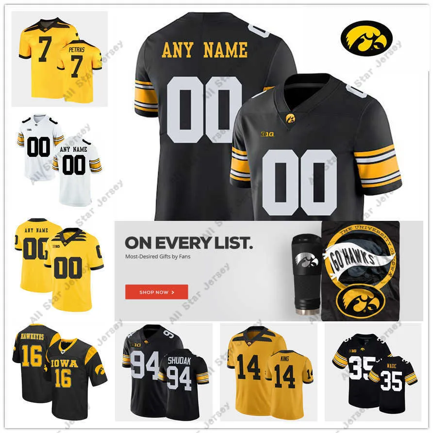 Abbigliamento da football americano College 2022 Maglia da calcio NCAA Custom Iowa Hawkeyes 74 Tristan Wirfs 87 Noah Fant 13 Greg Mabin 20 Christian Kirksey 43 Josey Jewell 15 Joshu