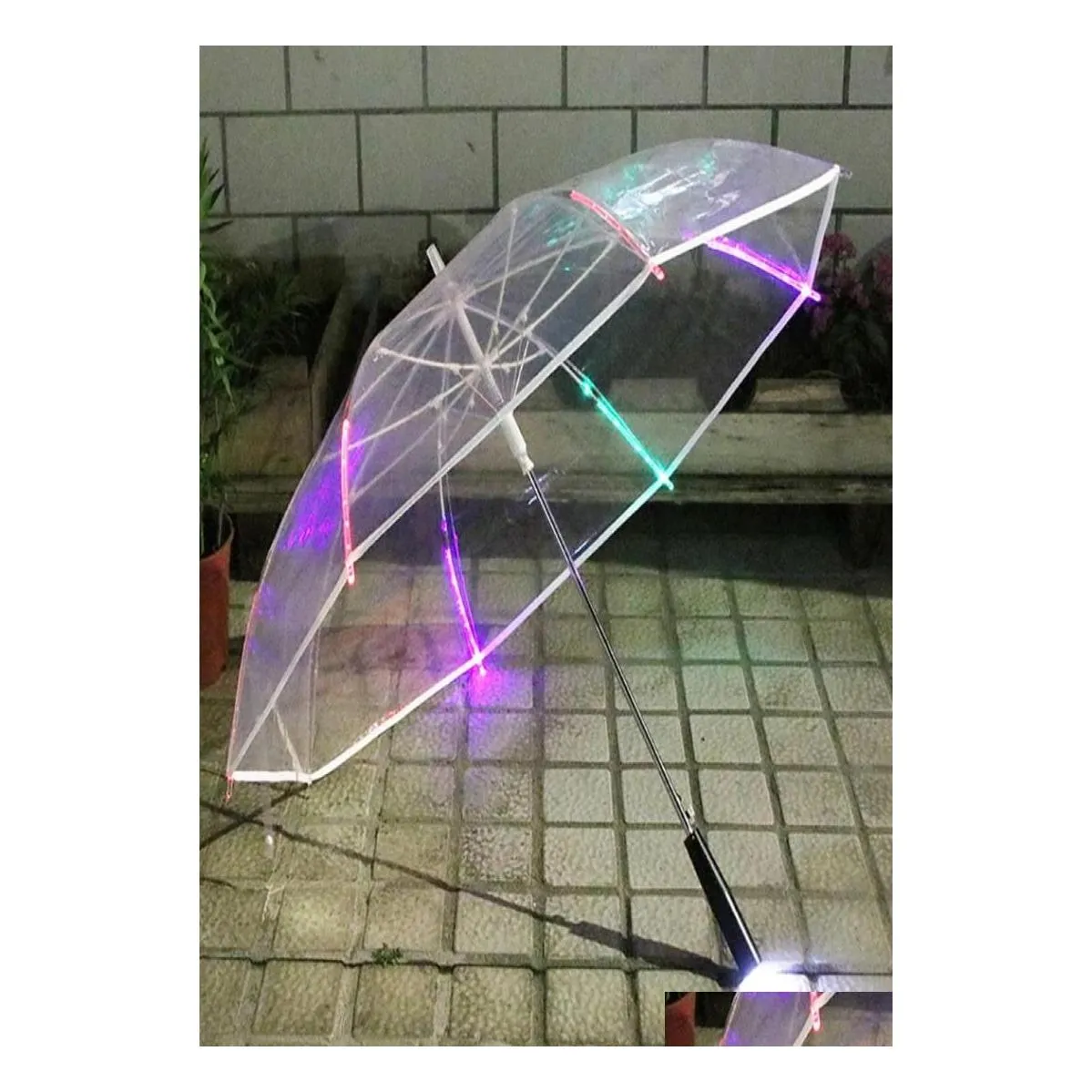 Paraplyer LED Light Paraply Colorf Luminous Transparent Creative Liten Fresh Straight Advertising Drop Delivery Home Garden Househo Dhwzb