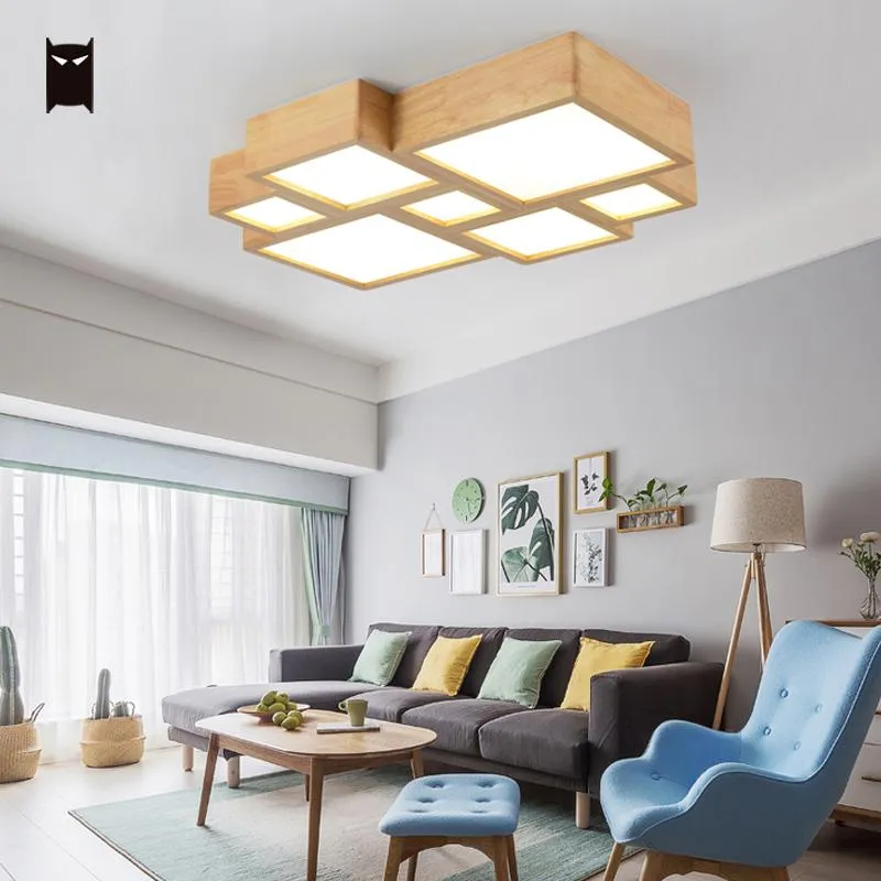 Tavan Işıkları Doğal Masif Ahşap LED Kafes Işık Fikstür Nordic Minimalist Art Deco Plafon Lamba Luminaria Fuaye Yatak Odası Oturma Odası