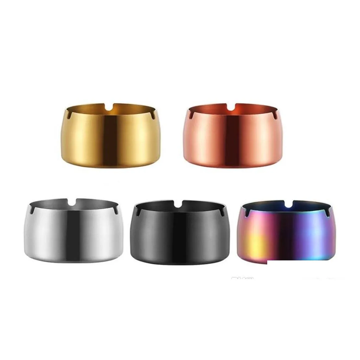 Ashtrays 430 Stainless Steel Ashtray 3 Sizes Simple Style Wind Proof Car Titanium Plating Cigarette With Holes Drop Delivery Home Ga Dhfhu