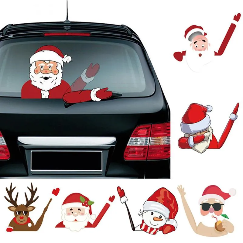 Muurstickers kerstdecoratie Santa Claus 3D PVC zwaaiende auto -styling raam wisser sticker sticker achterruit decor decor