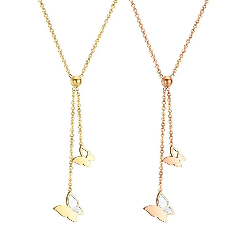 Heart Shape Electrocardiogram Pendant Necklaces Personalized Butterfly Titanium Steel Necklace Unique Jewelry For Women
