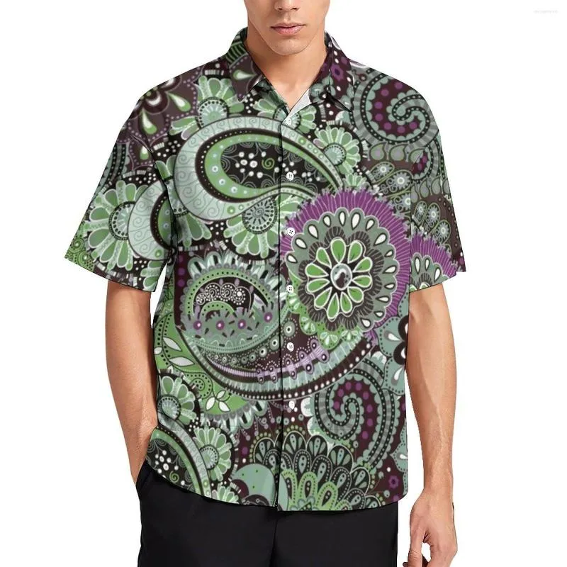 Camicie casual da uomo Camicia allentata con stampa bohémien retrò Uomo Vacanza Paisley Design floreale hawaiano Manica corta Camicette oversize alla moda