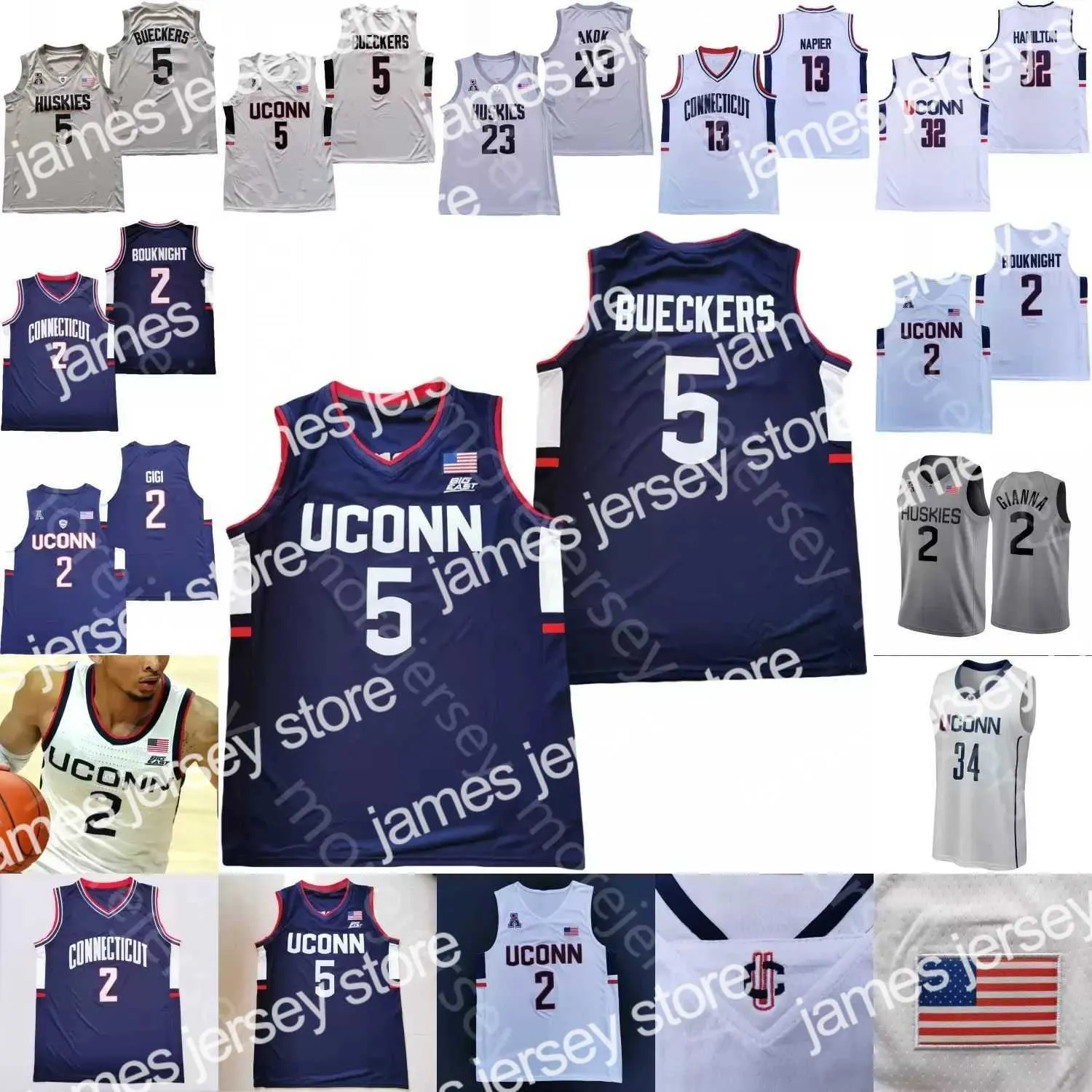 NOUVEAU Maillots de basket-ball NCAA Basketball College Connecticut Maillots UConn Huskies Basketball Jersey Paige Bueckers Tyler Polley Andre Jackson