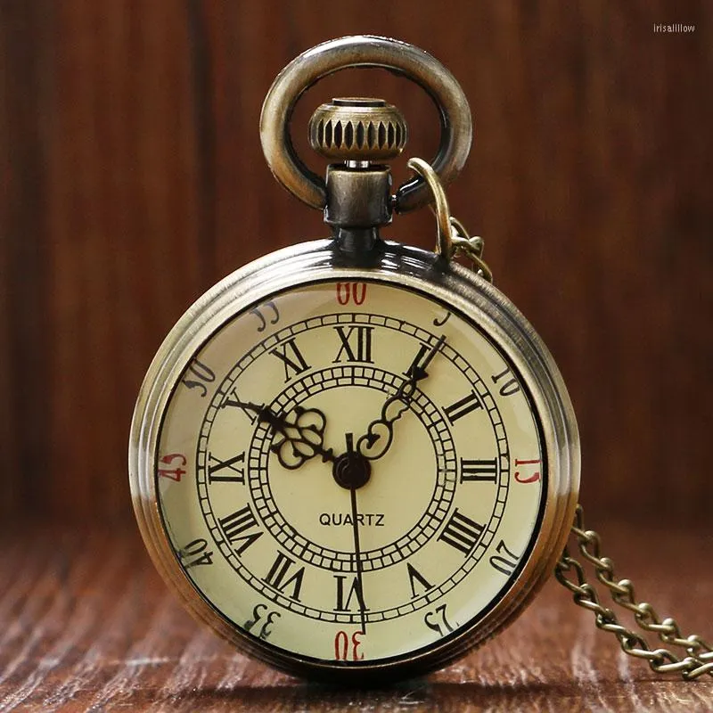 Zegarki kieszonkowe brązowy rzymski zegarek zabytkowy łańcuch Naszyjka wisiork kwarc Nin668