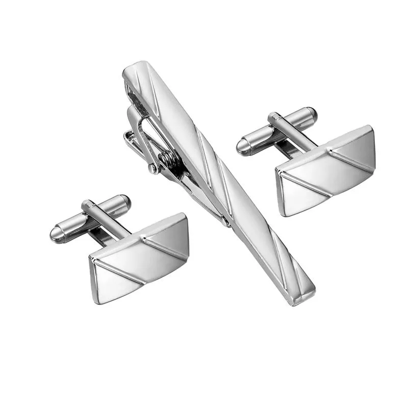 Ensembles de liens de manchette et clip de cravate Simple Diagonal Stripe Busssiness Cufflinks for Mens Set Links Pin de haute qualité Cadeaux de bijoux pour hommes