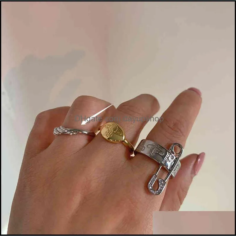 ins hot selling jewelry 925 silver saturn ring new accessories punk designer pin lettering fashion women band rings