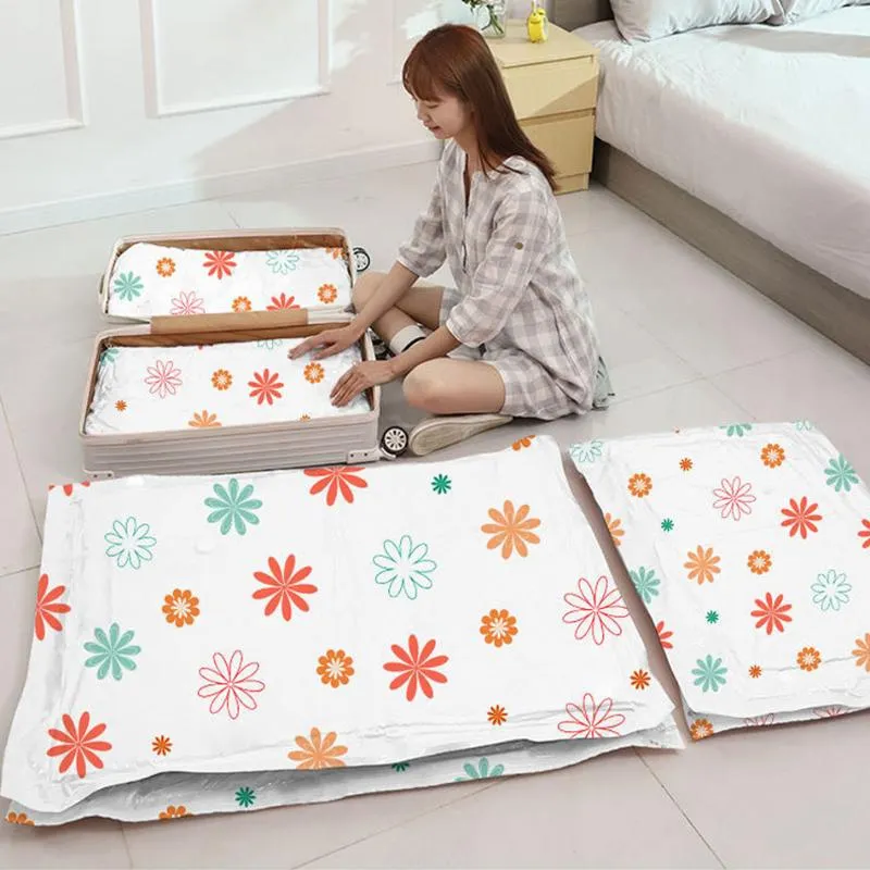 Storage Bags Travel Vacuum For Clothes Comforters Blankets Pillows Cute Floral Seal Bag Clothing Space Saver Wardrobe Organizer