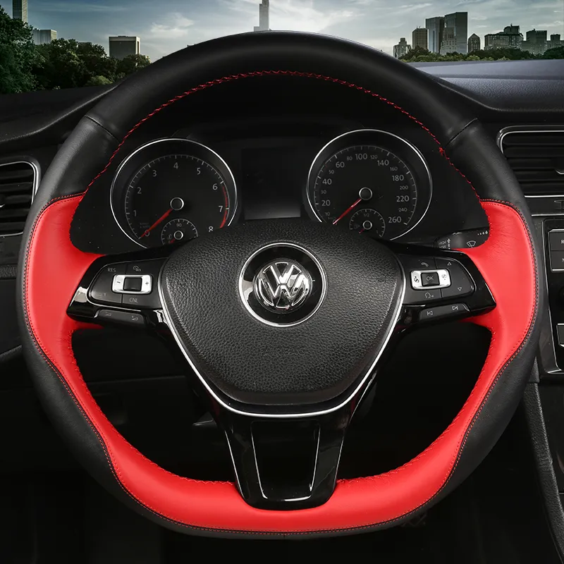 for Volkswagen Tiguan 2017-2020 high quality hand stitched non-slip leather steering wheel cover car interior