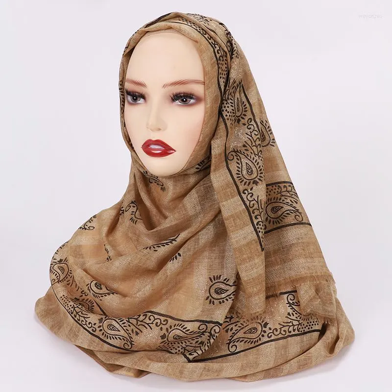 Ethnic Clothing Premium Viscose Hijab Cashew Flowers Cotton Scarf Print Islamic Long Pashmina Shawl Glitter Headscarf Foulard Femme
