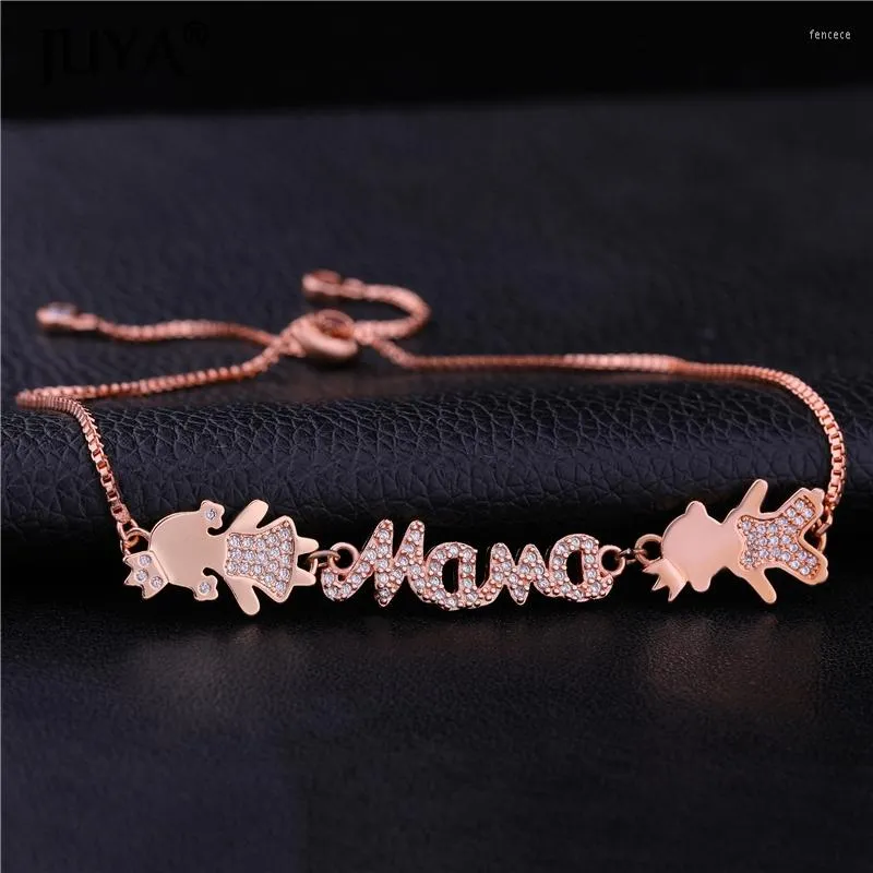 Link Bracelets Handmade DIY For Women Copper Zircon Lovely Daughter Mama Son Figure Charms Cute Kawaii Bileklik