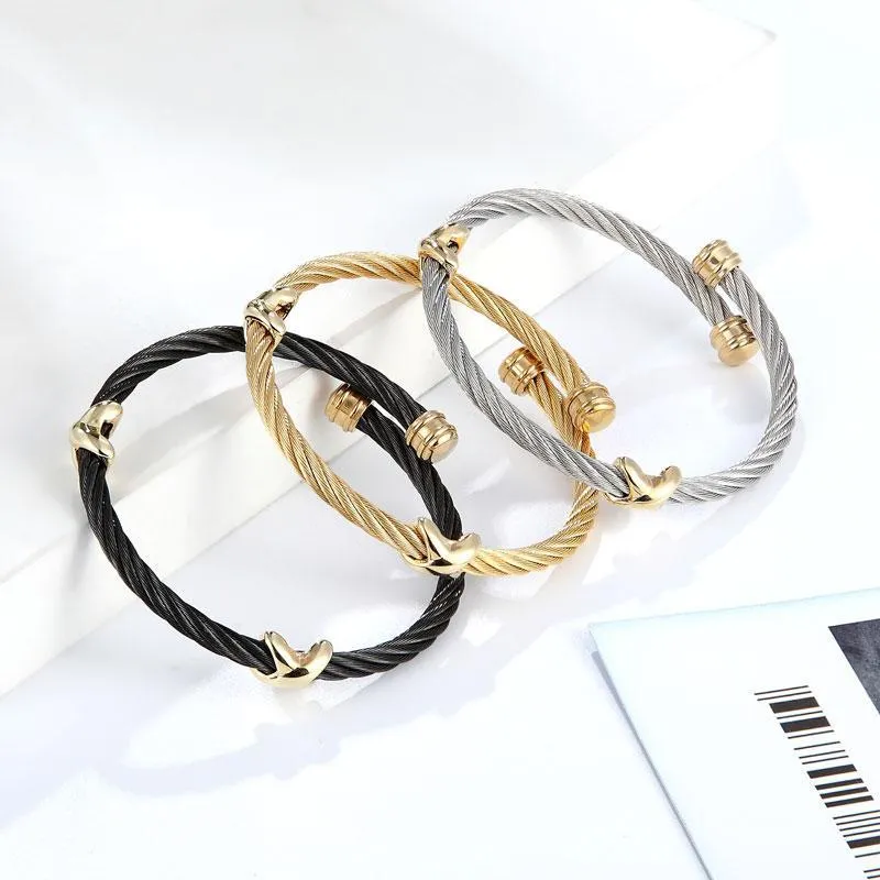 Bangle 2023 Selling Stainless Steel Jewelry Classic Cross Buckle ed Wire Bracelet For Woman