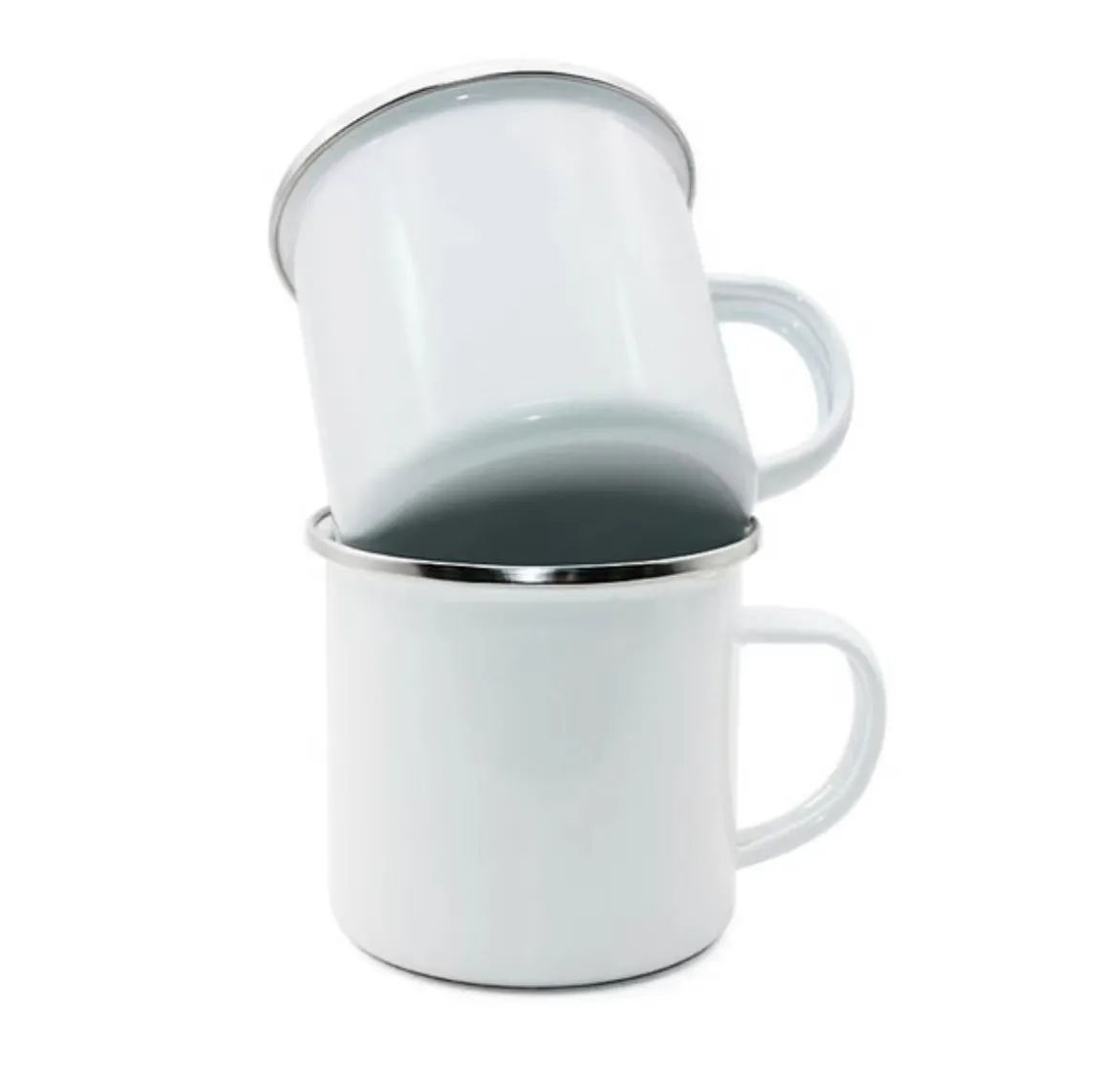 Taza de esmalte de sublimación de 12oz, vasos esmaltados de transferencia de calor con asa, tazas de café sublimadas blancas en blanco de 350ml, impresión DIY 001