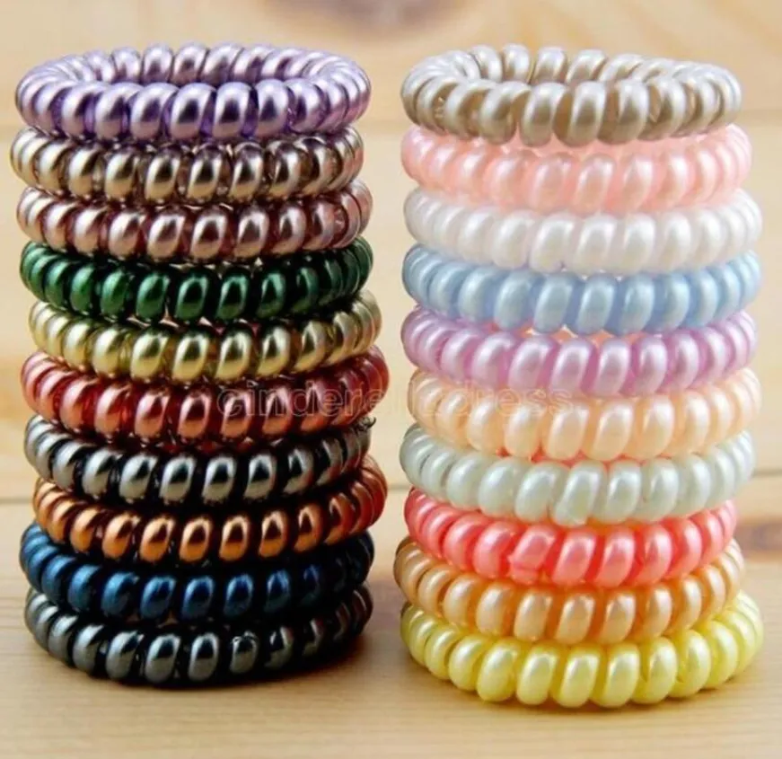 New Women Scrunchy Girl Hair Coil Rubber Hair Bands Ties Rope Ring Ponytail Holders Telephone Wire Cord Gum Hair Tie Bracelet FY4851 ss0114