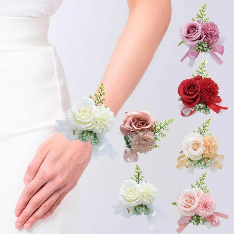 Decoratieve bloemen 5 kleuren pols corsage bruidsmeisje zusters handgemaakte bloem kunstmatige zijden rozenarmband voor bruiloftdansende feestdecor