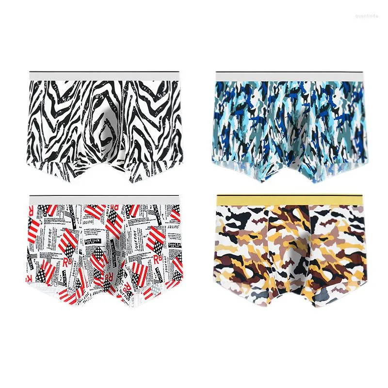 Underbyxor Haleychan 1pc Herrarna Sexiga underkläder Summer Ice Silk Boxer Briefs modetryck sömlösa män underkläder sport trosor