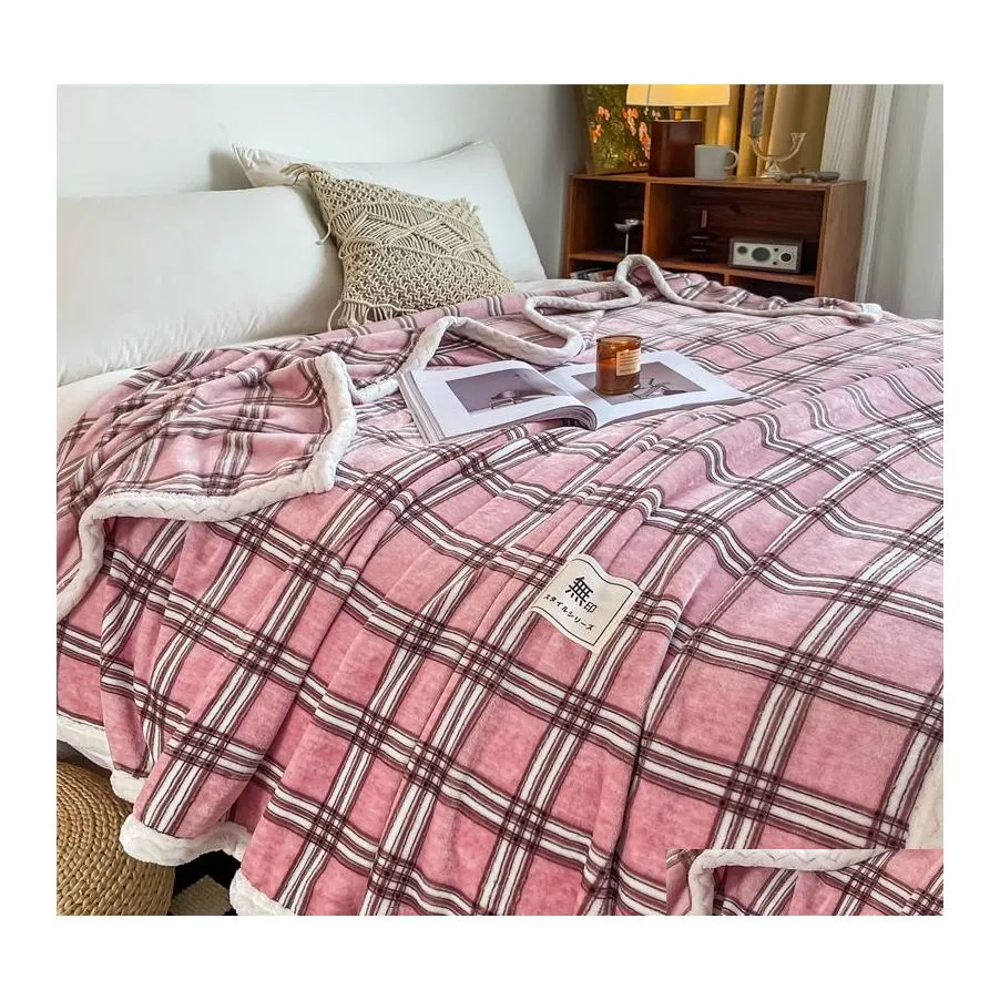 Coperte Biancheria da letto per camera da letto Er Coperta double face Calda casa Moda Plaid Viaggio Consegna a domicilio Tessili da giardino Dhwf5