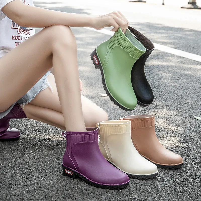 Rain Boots Comemore Waterproof Nonslip Ladies Shoes Fashion Short Velvet Warm Girls Water Shoe boot Rubber Boot for Women's 230114