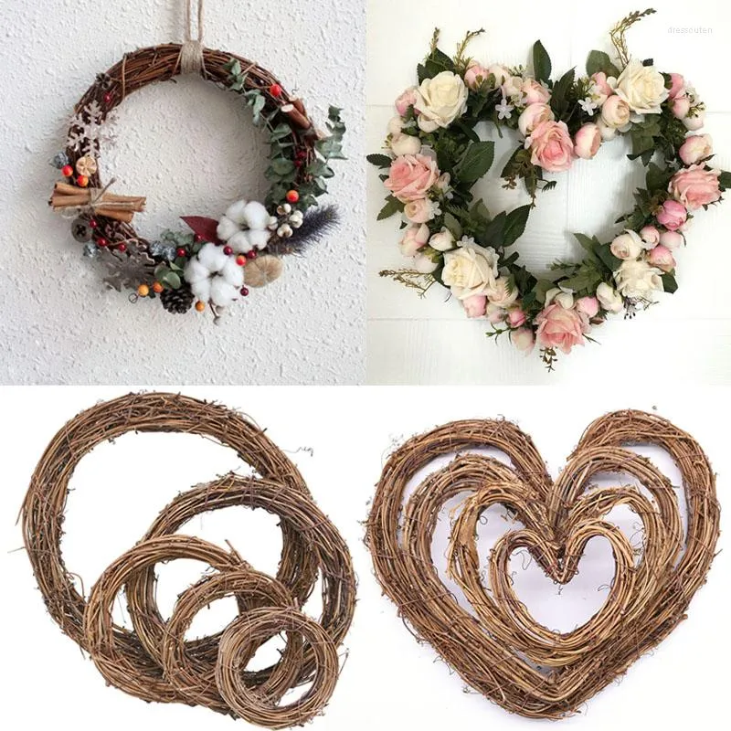 Fleurs décoratives 8-30 cm rond amour coeur rotin naturel guirlande tige branche anneau guirlande pour mariage fête d'anniversaire décor fournitures