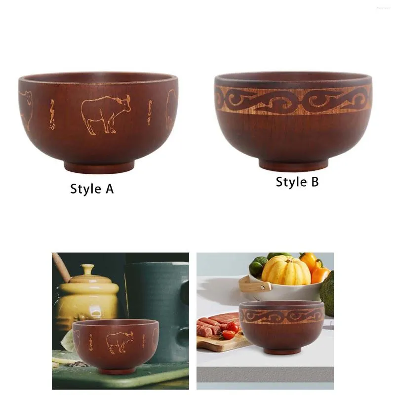 Bols Bol en bois de style chinois 4,6 pouces soupe fabriquée à la main durable vaisselle écologique utilisation à la maison et au restaurant robuste pratique