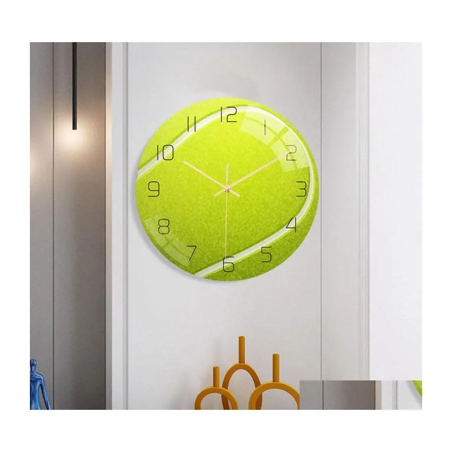 Wall Clocks Home Decor Mute Quartz Plexiglass Surface Acrylic Sport Tennis Ball Plate Fan Living Room Drop Delivery Garden Dhb06