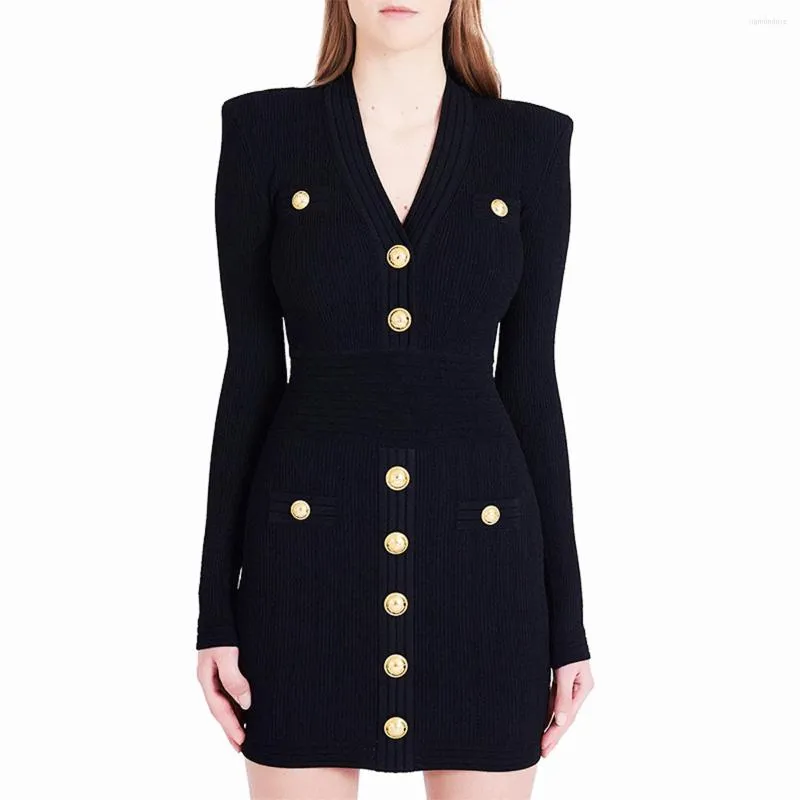 Casual Dresses Europe And The United States In 2023 Fashion High-quality Knitted Sweater Fabric V-collar Slim Long-sleeved Dress