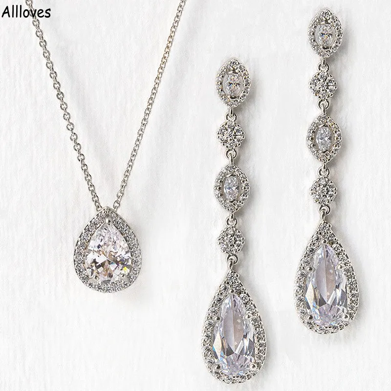 豪華なCrySatls Bridal Jewelry Sets for Wedding Sparkly Rhinestone Water Drop Earringsネックレス女性フォーマルイベントプロムジュエリーセットアクセサリーCL1692