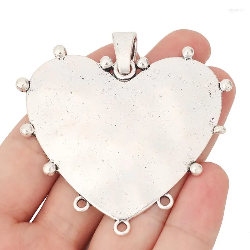 Colares de pendentes 3 x cor de prata grandes conectores de coração lisos pingentes para jóias fazendo descobertas 67x65mm