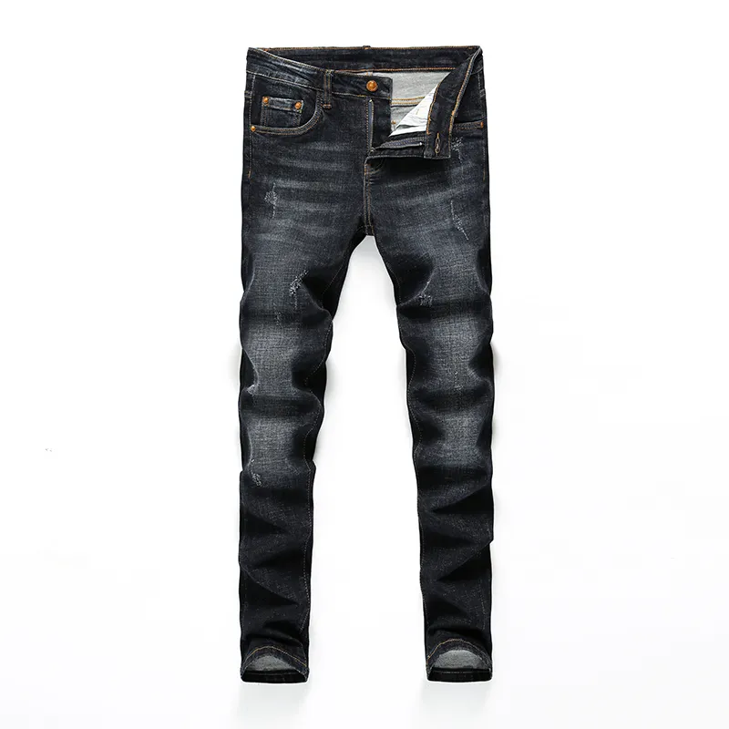 Mens Jeans nödställda rippade cyklist Slim Fit Motorcykelcyklister denim för män S Fashion Mans Black Pants Pour Hommes3007