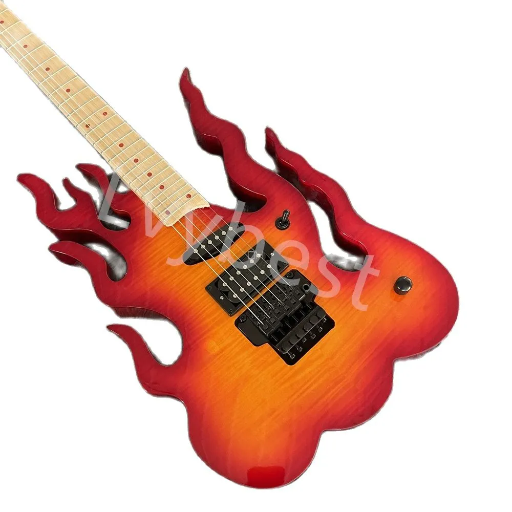 Guitare électrique à 6 cordes en forme de flamme, accessoires