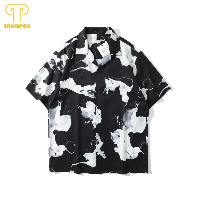 Men's Casual Shirts TAVARES Men Summer Short Sleeve Shirt Black White Tie Dye Gothic Women Hawaii Beach Blouses Oversize Cardigans