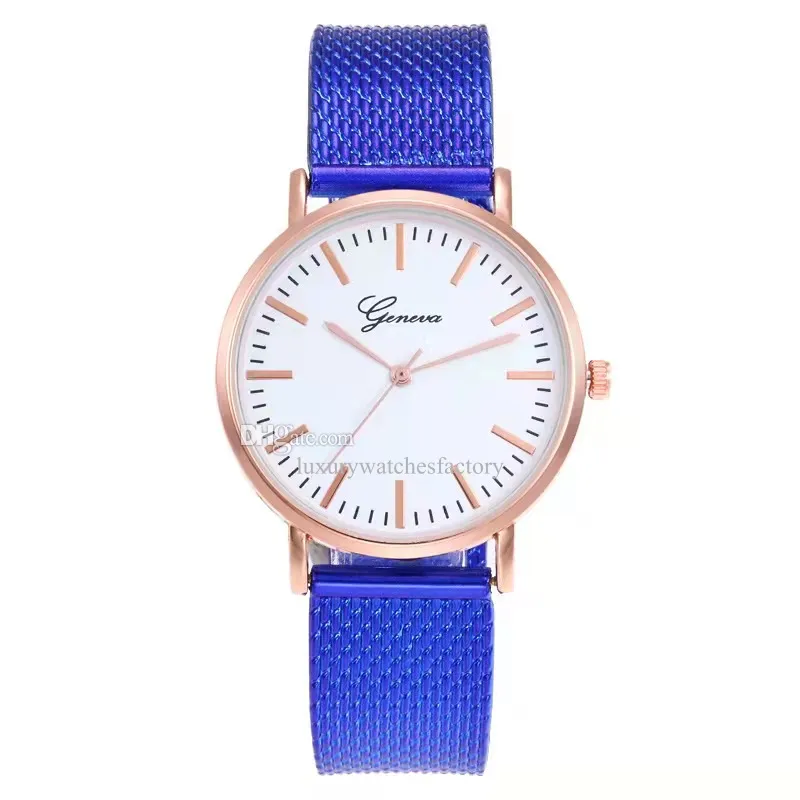 HBP Orologi da donna Moda Cinturino in metallo blu Lunetta dorata Orologio da lavoro casual Movimento elettronico al quarzo Orologi da polso sportivi da donna Regalo